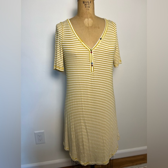 Anthropologie mustard yellow and white striped ribbed dress small - Picture 2 of 7